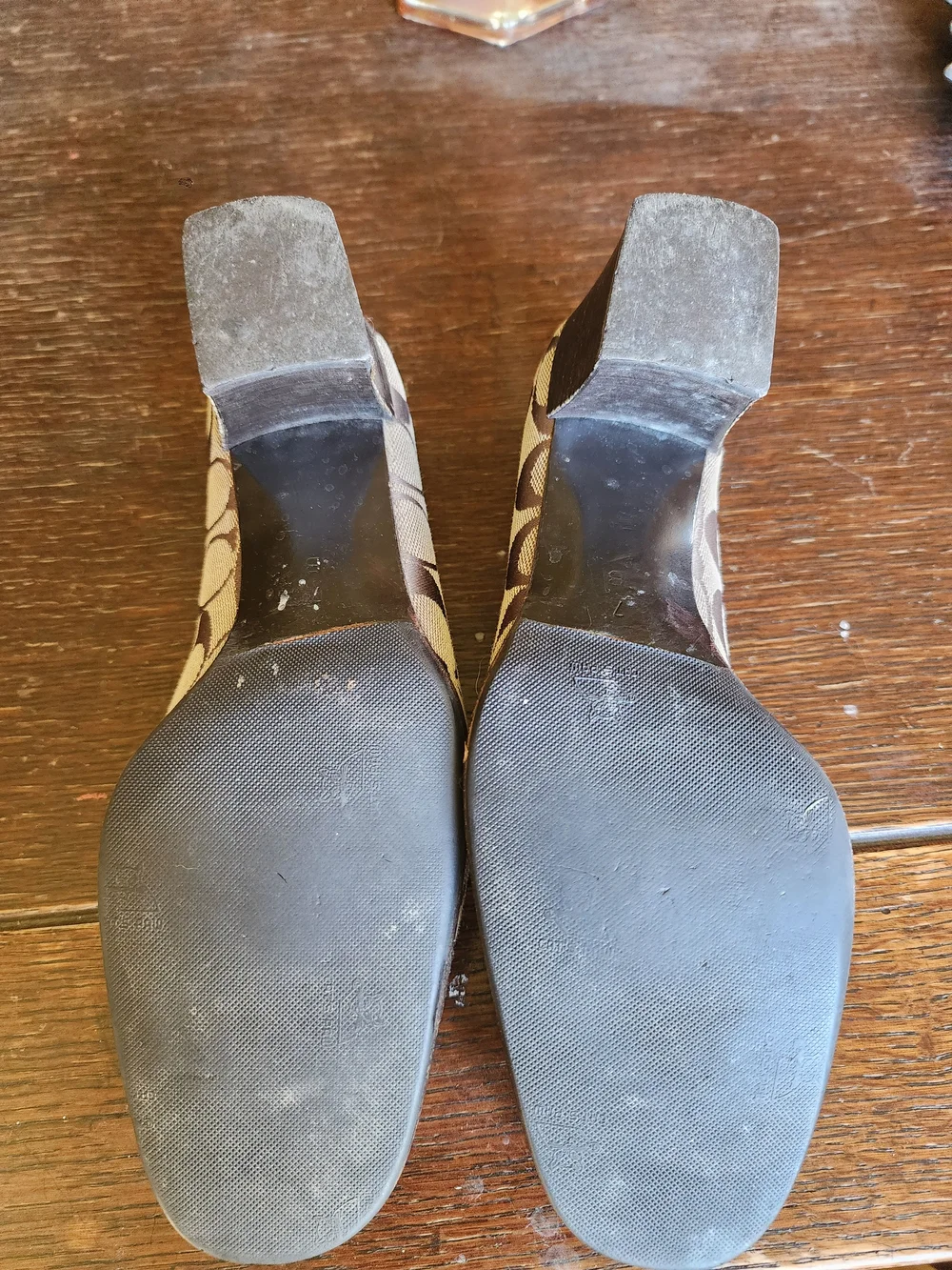 Coach Brown Signature Canvas Block Heel Pumps
